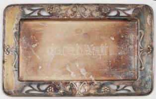 Ezüstözött szecessziós fém tálca, 43×27 cm