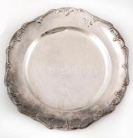 Dekoratív, ezüstözött fém tálca, d: 25,5 cm