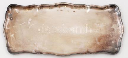 Dekoratív, ezüstözött fém tálca, 41,5×19 cm