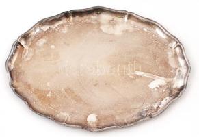 Dekoratív, ezüstözött fém tálca, 33,5×24,5 cm