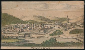 Temesvár látképe, színezett acélmetszet, jelzés nélkül, 8,5×14,5 cm
