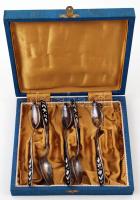 5 db zománcozott szovjet fém teás kanál, jelzett, eredeti dobozában, h:14 cm