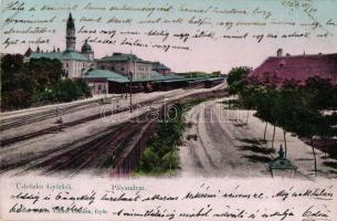 Győr, pályaudvar, vasútállomás, kiadja Berecz Viktor (vágott / cut)