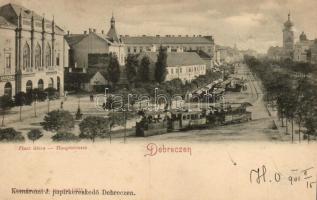 Debrecen, Piacz utca, Keszler A. üzlete, villamos (Rb)