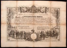 1879 Balassagyarmat, Az 1866. évi porosz hadjáratban részt vett szakaszvezető számára kiállított katonai végelbocsátó okmány, restaurált