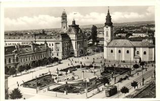 Nagyvárad, Szent László tér, villamos, templom / square, tram, church (EK)