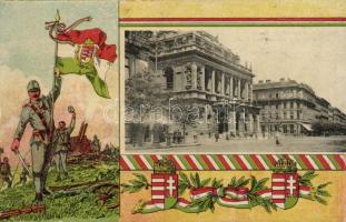 Budapest VI. Andrássy út, Opera, katonák, magyar zászló és címer