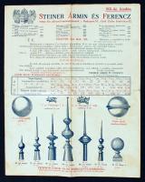 1931 Steiner Ármin és Ferenc magy. kir. udvari fémárugyárosok nyomtatványa árakkal, képekkel. Hajtogatva, 30x23cm