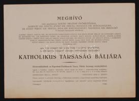 1934 Meghívó a Fővárosi Vigadó termeiben tartandó Katholikus Társaság báljára, 18x25cm