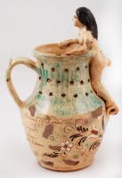 1948 Humoros, erotikus kancsó nőalakkal, humoros szöveggel, lekopott mázzal. Kántor, Karcag jelzéssel 36 cm