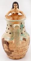 1948 Humoros, erotikus kancsó nőalakkal, humoros szöveggel, lekopott mázzal. Kántor, Karcag jelzésse...