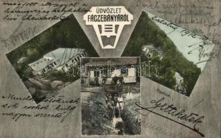 Fácebánya, Fáczebánya, Zúzda, tisztilak, Sigismund-tárna; kiadja Forbert Vilmos / mine, quarry with barracks