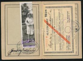 1934 Szent Margitsziget Híd arcképes Igazolvány hölgy részére kiállítva