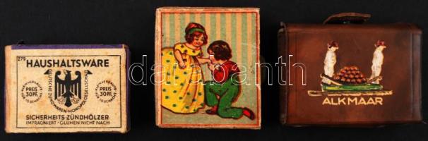 2 db háború előtti gyufa, tartalommal, és egy bőrtok / vintage matches