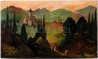 MCP jelzéssel: Jólesik a séta a völgyben a kastély hűvöse után, olaj, farost, 33,5×56,5 cm