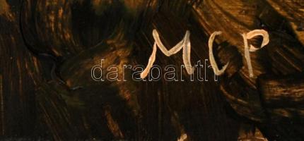 MCP jelzéssel: Jólesik a séta a völgyben a kastély hűvöse után, olaj, farost, 33,5×56,5 cm