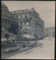 cca 1910 Budapest, a királyi palota homlokzata, előkertje, 8x7,5 cm