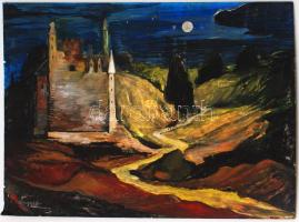 MCP jelzéssel: Utazás a teliholdas éjszakán, olaj, farost, 57,5×76,5 cm