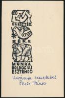 Percz János (1920-2000): Újévi üdvözlő kártya (cca 1960), linómetszet, jelzett, 10,5x7cm