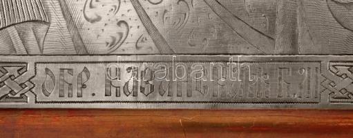 Kazányi Istenanya, orosz ikon, 20. sz. eleje, olaj, fa, ezüstözött sárgaréz okláddal, 31×26 cm, ered...