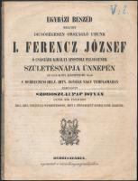 1854 Egyházi beszéd dicsőségesen országló urunk I. Ferencz József születésnapjára, Debreczen, pp.: 8, 27x21cm