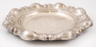Hólyagos peremű ezüst (Ag.) tálca, jelzett, mesterjeggyel (ATK?) piszkos de jó állapotban van, d:21,...