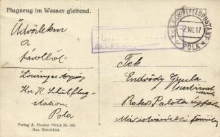 Flugzeug im Wasser gleitend; Verlag A. Fischer Pola Nr. 583 / hydroplane landing