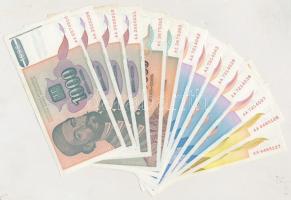 Jugoszlávia 1993. 5.000.000D (2x) sorszámkövetők + 1994. 1000D (4x) párban sorszámkövetők + 5000D (5x) ugrással sorszámkövetők + 500.000D (2x) sorszámkövetők T:I-,II,II-,III Yugoslavia 1993. 5.000.000 Dinara (2x) sequential series + 1994. 1000 Dinara (4x) sequential series in pair + 5000 Dinara (5x) sequential series with jump + 500.000 Dinara (2x) sequential seriesC:AU,XF,VF,F