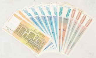 Jugoszlávia 1993. 5.000.000D (2x) sorszámkövetők + 1994. 1000D (4x) párban sorszámkövetők + 5000D (5...