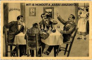 Mit is mondott a Kabai asszony? / Hungarian humorous card, wine and beer