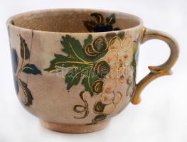 Fischer teás csésze alj nélkül, repedt, jelzett, kézzel festett