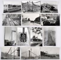 1964-1974 Budapest, fotók az Erzsébet híd építéséről és működéséről, 13 db felvétel, 9x14 cm