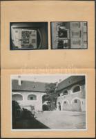 cca 1930 Keszthelyi várostörténeti tétel, épületek, utcarészletek, 26 db fénykép és egy képeslap, leporellóra felragasztva, 4x6 és 9x12 cm-es méretek között