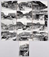 1987 Budapest, metróépítés Újpesten, felszíni munkálatok, 13 db fotó, 9x14 cm