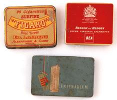 3 db régi fém cigarettás doboz, 2 külföldi, 1 magyar (Figaro; BEA Benson and Hedges; 1848-1948 Centenárium)