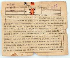 1918 A kassai katonai parancsnokság magyar nyelvű távirata IV. Károly magyar király rendelkezéséről az újonnan alakuló nemzeti tanácshoz illetve annak hadseregéhez való belépés engedélyezéséről