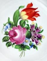 Herendi virágos mintás tányér és tál, kézzel festett, jelzett (koronás), hibátlan, d:25 cm és d:29,5...