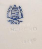 Herendi virágos mintás tányér és tál, kézzel festett, jelzett (koronás), hibátlan, d:25 cm és d:29,5...