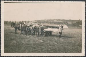 cca 1920 Csónakszállítás lovaskocsin 6x9 cm
