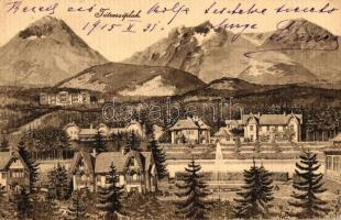 4 db RÉGI felvidéki képeslap a Tátrából; Tátraszéplak, Csorba-tó, Óriás vízesés / 4 old Upper Hungar...