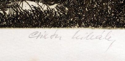 Csisztu Mihály (1933-2008): Mufflón csapat. Rézkarc, papír, jelzett, üvegezett keretben, 24×36 cm