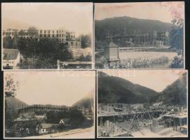cca 1925-1929 A lillafüredi Palotaszálló építéséről készült 4 db fotó, 8x12 cm, valamint a Palotaszálló díszes fejléces számlája