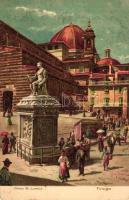 Firenze, Florence; Piazza St Lorenzo, litho