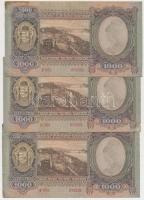 1943. 1000P (3x) sorszámkövetők T:I-,II (hajtatlanok) folt, kis szakadás