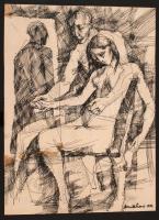 Novák jelzéssel: Szerelmesek, tus, papír, üvegezett fa keretben, 25,5×19 cm