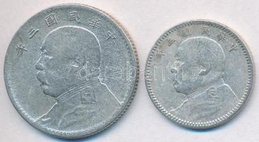 Kína 1914. 10c Ag + 20c Ag "Yüan Shihkai" T:2-,3
China 1914. 10 Cents Ag + 20 Cents Ag &qu...
