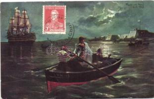 4 db RÉGI motívumlap; Argentin történelmi művész lapok, katonai / 4 old motive cards; Argentin histo...