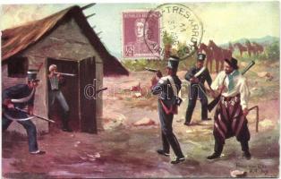 4 db RÉGI motívumlap; Argentin történelmi művész lapok, katonai / 4 old motive cards; Argentin histo...