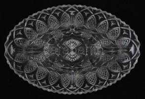 Dekoratív, gazdagon díszített üvegtál, jelzés nélkül, hibátlan, 31,5×21 cm