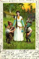 1899 Schneewittchen / Snow White, dwarves, Märchenpostkarte No. 19. litho (EK)